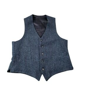 Allen Edmonds Blue Black Harris Tweed Wool Men's Waistcoat Size Large L
